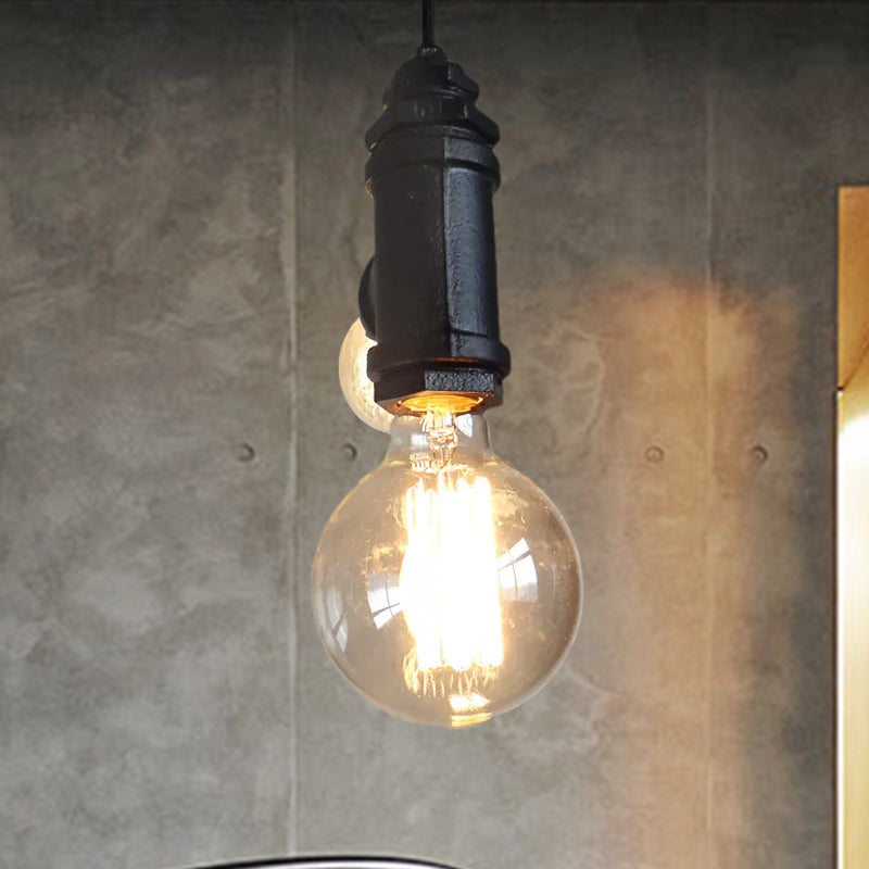 Industrial Black Metal Hanging Chandelier With 2 Exposed Lights - Stylish Living Room Lamp