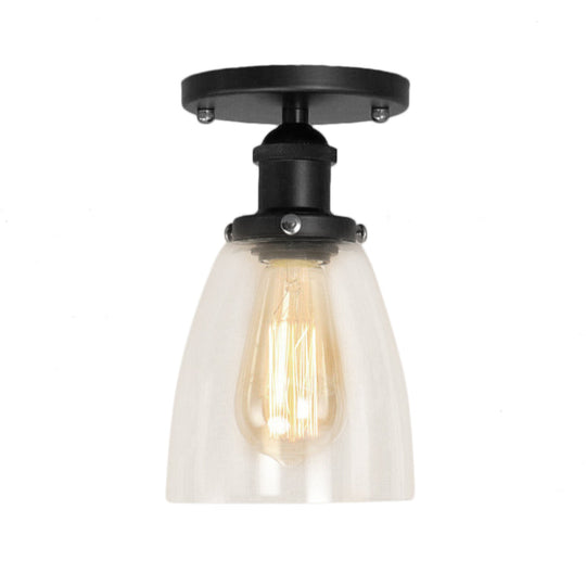 Industrial Clear Glass Cone Semi - Flush Light In Black For Living Rooms