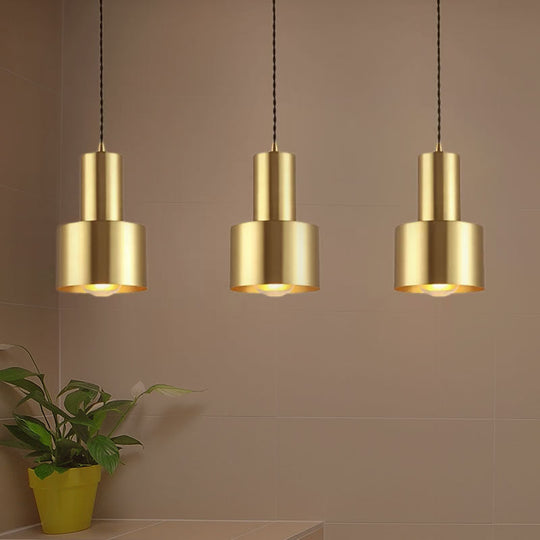 Retro Style Brass Drum Pendant Light - Metal Ceiling Lamp For Living Room