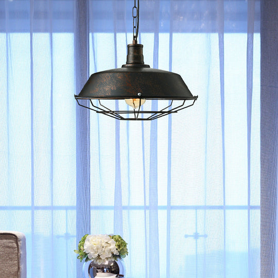 Rust Finish Retro Barn Pendant Lamp With Wire Guard - Ideal For Living Room Ceilings