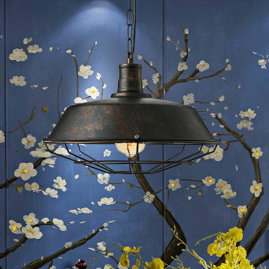 Retro Rust Ceiling Pendant Light With Wire Guard For Living Room