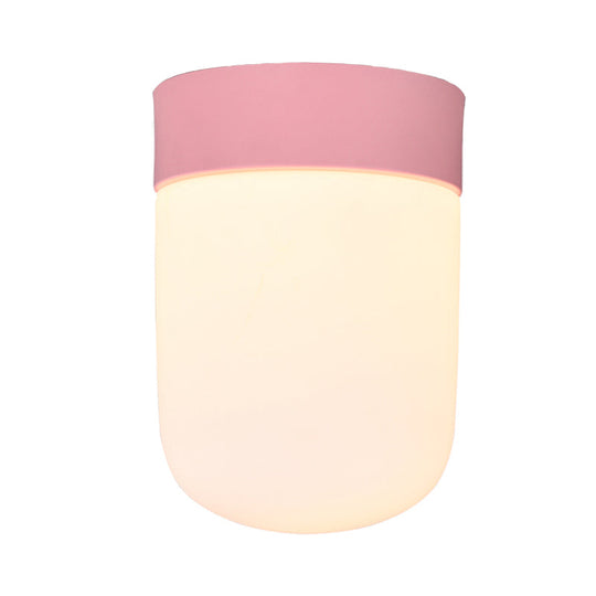 Modernist Metal & Frosted Glass Flush Mount Light - Pink/Gray Ceiling Lighting
