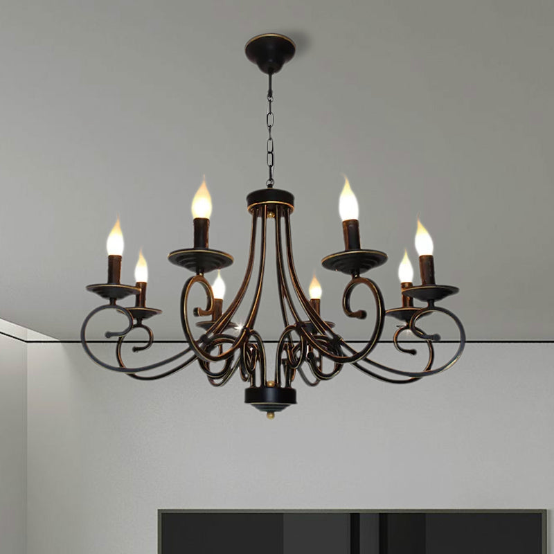 Black Iron Vintage Chandelier Light With Candle-Inspired Design 6/8 Heads - Hanging Ceiling