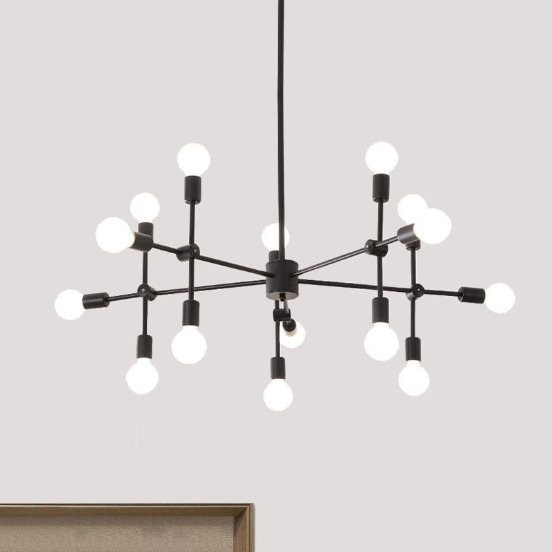 Industrial Metal Bulb Chandelier: Open Design 9/12 Lights Black/Brass Pendant Lighting For Dining