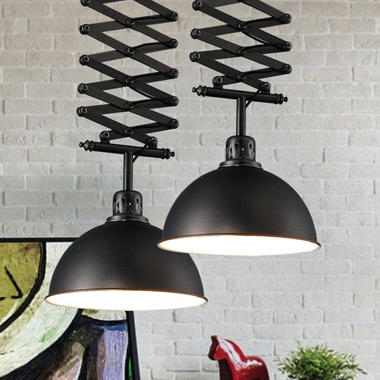 Industrial Style 1 Bulb Metal Dome Ceiling Light - Extendable Pendant For Balcony Black/White