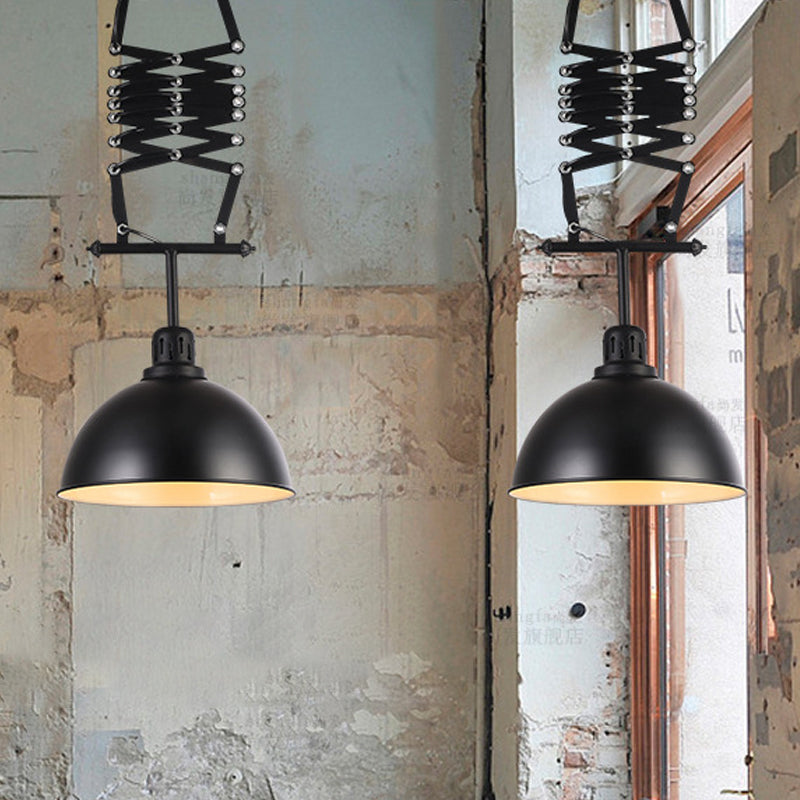 Industrial Style 1 Bulb Metal Dome Ceiling Light - Extendable Pendant For Balcony Black/White