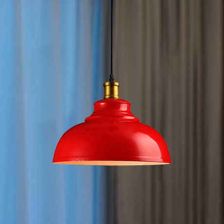 Vintage Style Domed Metal Ceiling Pendant Light With Cord - Black/Green -Perfect For Living Room