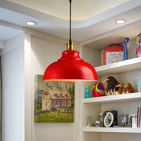 Vintage Style Domed Metal Ceiling Pendant Light With Cord - Black/Green -Perfect For Living Room