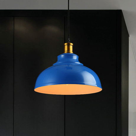 Vintage Style Domed Metal Ceiling Pendant Light With Cord - Black/Green -Perfect For Living Room