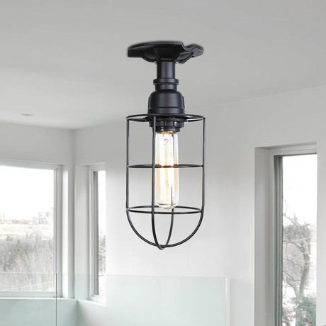 Vintage Wire Guard Ceiling Light For Corridors - Black/Bronze Semi-Flush Mount With 1 Bulb