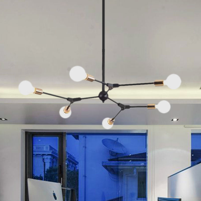 Retro Style Black Branch Suspension Light With Metallic Finish – Bedroom Chandelier Lamp (6/8