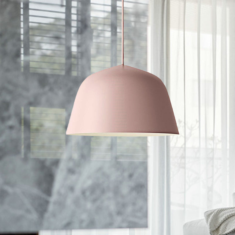 Nordic Style Dome Hanging Shade Ceiling 1 Light Metal Pendant Lamp In Black/Green For Bedroom