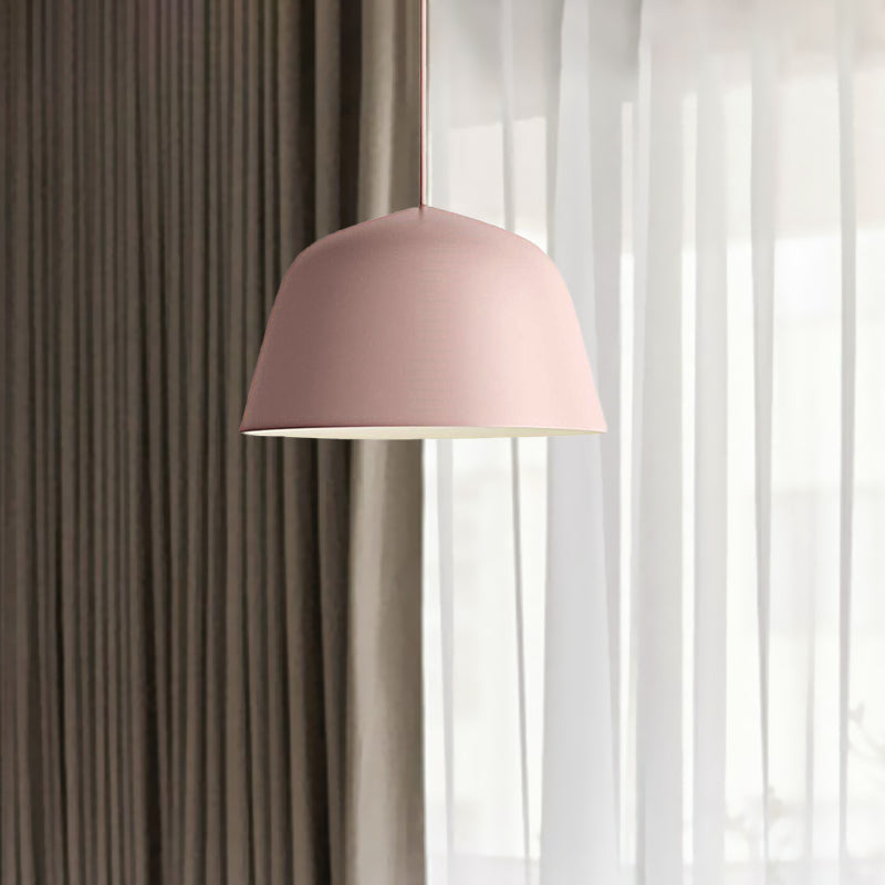 Nordic Style Dome Hanging Shade Ceiling 1 Light Metal Pendant Lamp In Black/Green For Bedroom