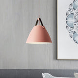 Modernist Conical Pendant Light 10.5/14 W 1-Bulb Metallic Suspension With Leather Strap Black/Blue