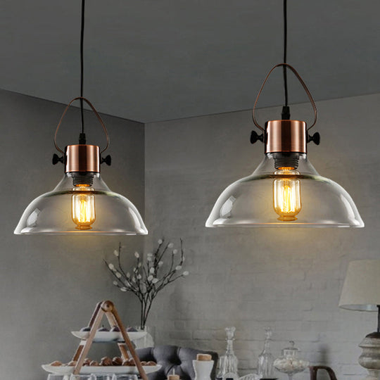 Industrial Clear Glass Copper Dome Pendant Ceiling Light - 1 Dining Room Lighting Fixture