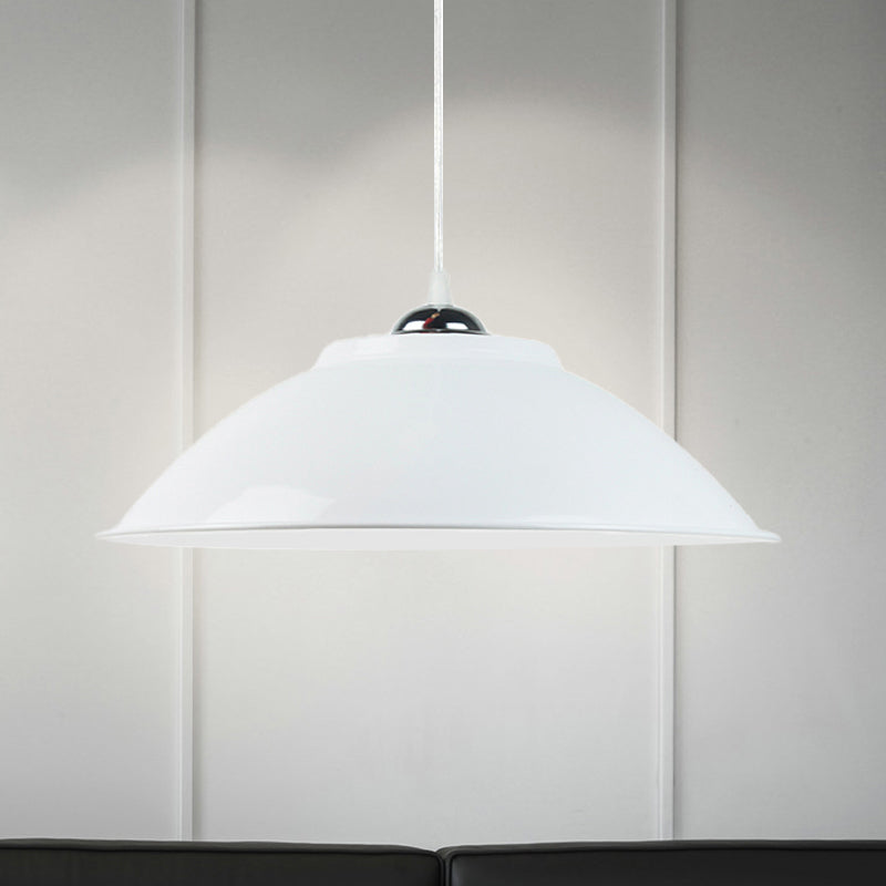 Industrial Black/White Pendant Light With Adjustable Cord And Iron Bowl Shade - 10.5’/14’ W