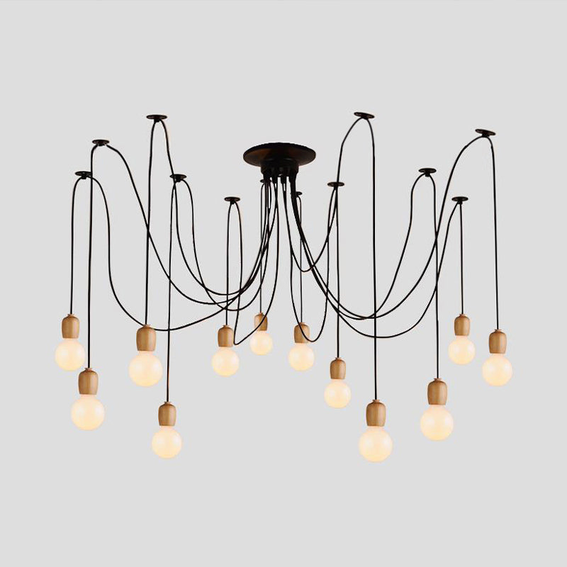 Industrial Wood Dining Room Pendant Lamp With Exposed Bulb And Swag Design