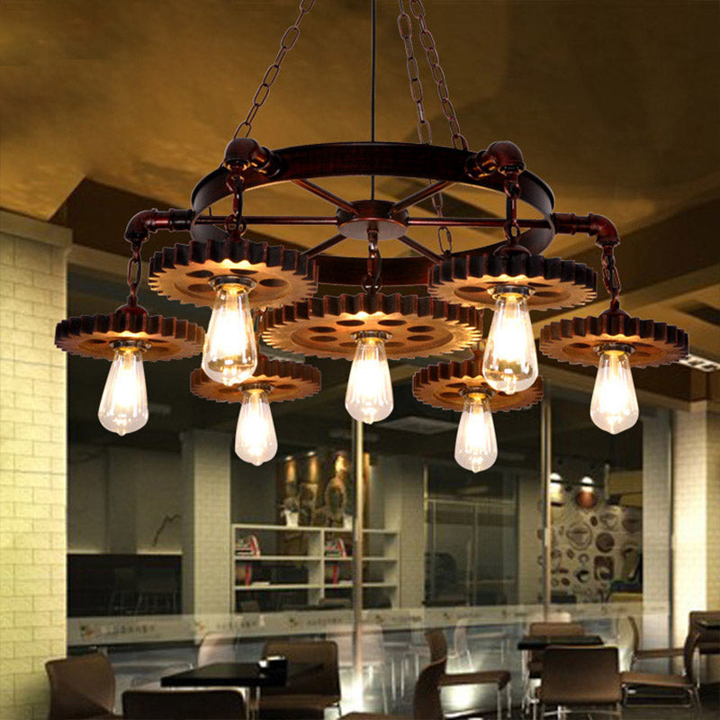 Vintage 3/7-Head Pendant Lighting | Antique Style Dark Rust Metal Chandelier For Restaurants