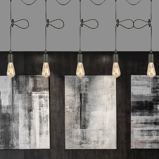 Adjustable Cord Industrial Black Metal Ceiling Light Fixture With 3/5/7-Light Bare Bulb Pendant