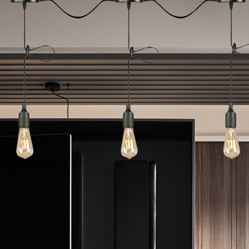 Adjustable Cord Industrial Black Metal Ceiling Light Fixture With 3/5/7-Light Bare Bulb Pendant
