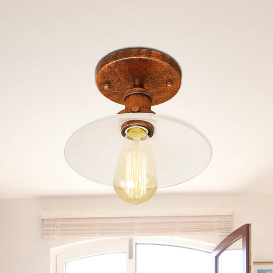 Vintage Style Metal Semi-Flush Mount Ceiling Light With Conical Shape - 1 Fixture In Bronze/Brass