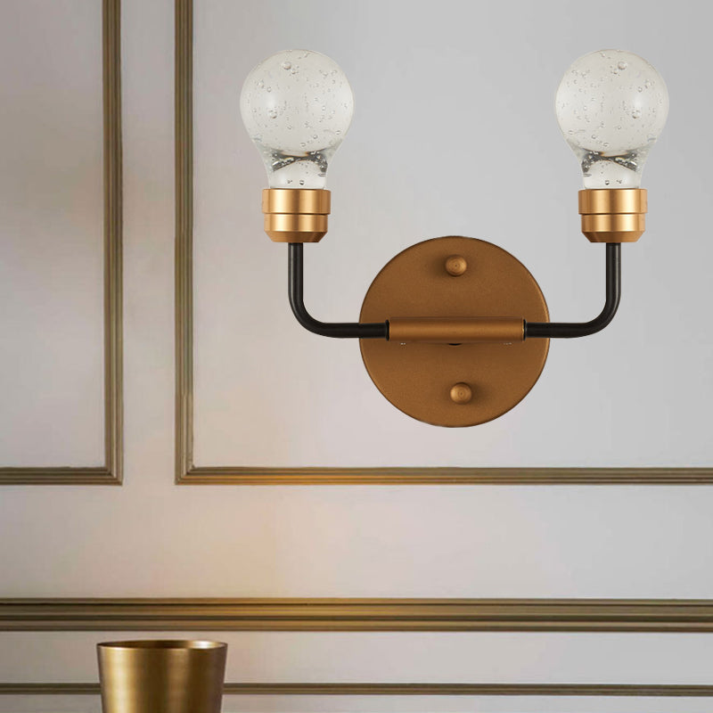 Modern Crystal 2-Light Brass Wall Light - Bulb Shaped Sconce Lamp For Bedroom & Living Room