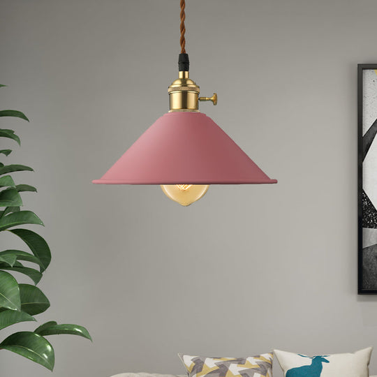 Industrial Style Metal Conic Shade Dining Room Ceiling Light Fixture - 1 Gray/White/Pink Pendant