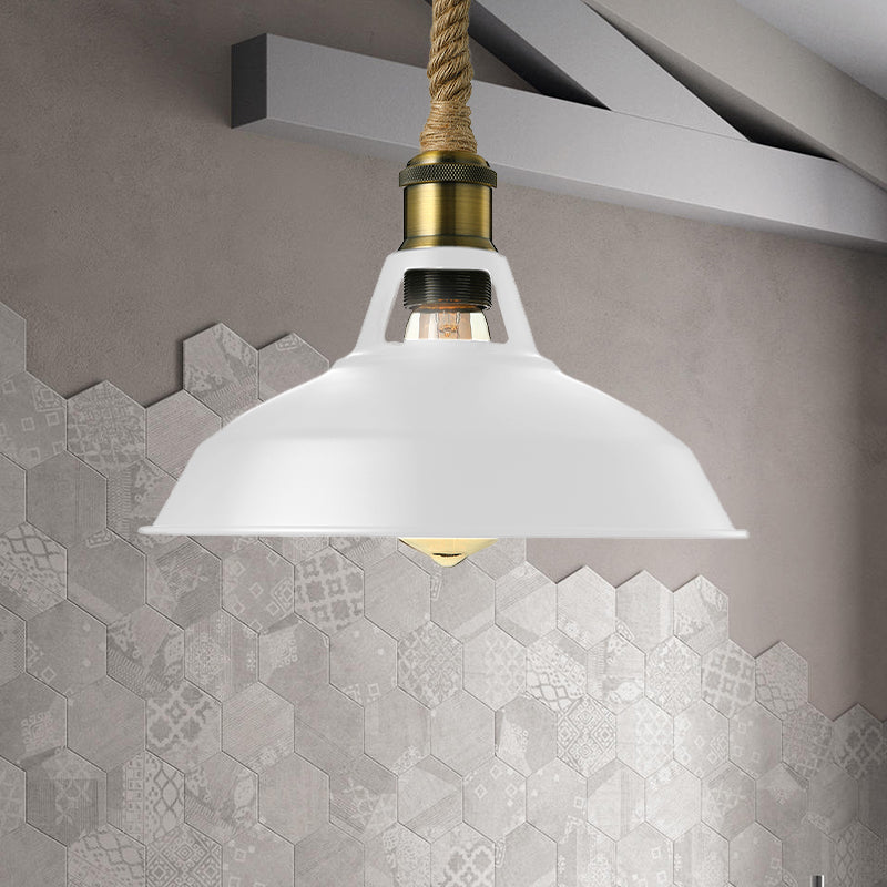 Industrial Metal Pendant Lamp: Barn-Style Shade 1 Light Black/White Ceiling Fixture With Hanging