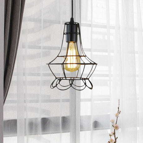 Metal Industrial Pendant Lighting With Flower Cage Shade - Height Adjustable Ceiling Fixture For