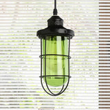 Vintage Black Single-Bulb Pendant Ceiling Light Fixture With Yellow/Green/Clear Glass Cage For