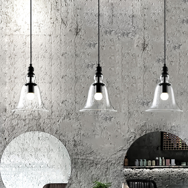 Industrial Black Flared Ceiling Pendant Light With Clear Glass For Dining Room - 1-Light Fixture