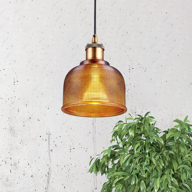 Industrial Brass Prismatic Glass Dome Pendant Light In Red/Bronze/Blue