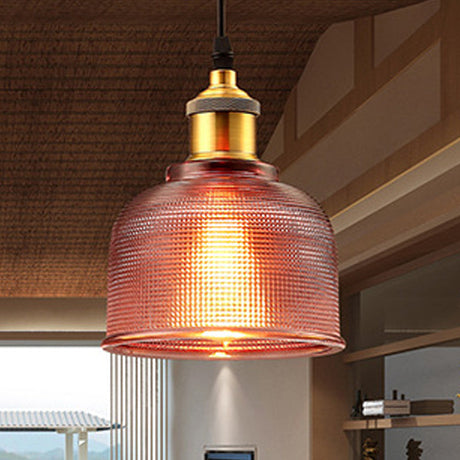Industrial Brass Prismatic Glass Dome Pendant Light In Red/Bronze/Blue - Single-Light Fixture
