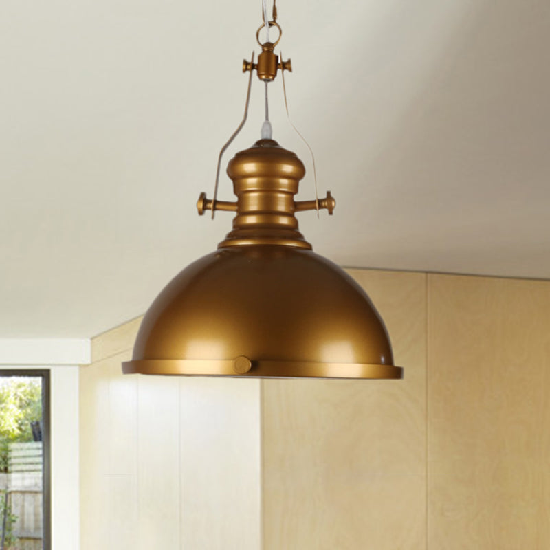 Antique Brass Pendant Light With Frosted Diffuser - Vintage Style Metal Dome Shade 1-Light Hanging