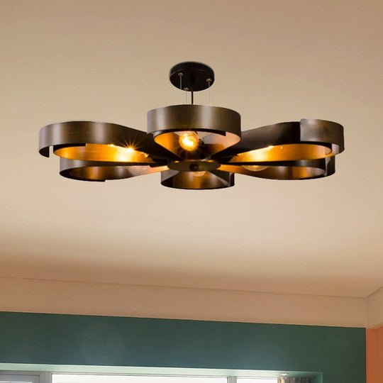 Vintage Bronze/Rust Flower Chandelier - Farmhouse Style 6-Light Pendant Light With Adjustable Cord