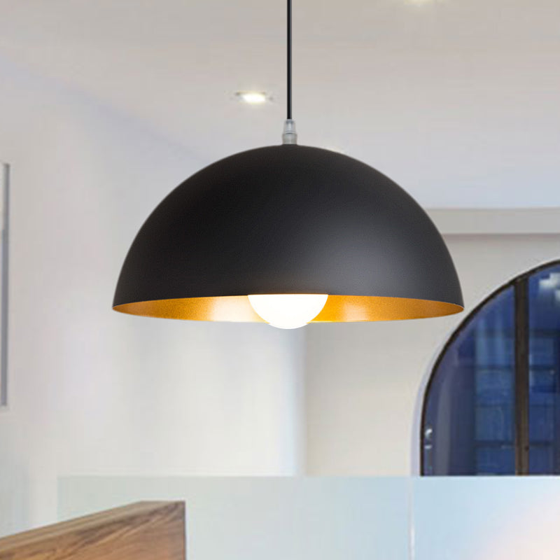 Retro Style Metallic Pendant Lamp - 12’/16’ Width Black Finish Dome Shade Indoor Ceiling Fixture
