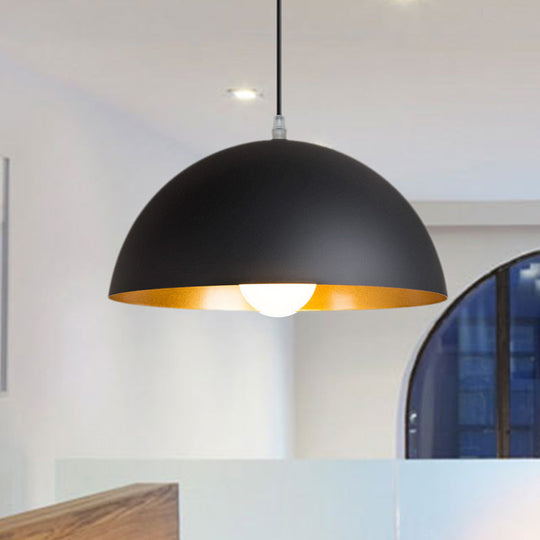 Retro Style Metallic Pendant Lamp - 12’/16’ Width Black Finish Dome Shade Indoor Ceiling Fixture