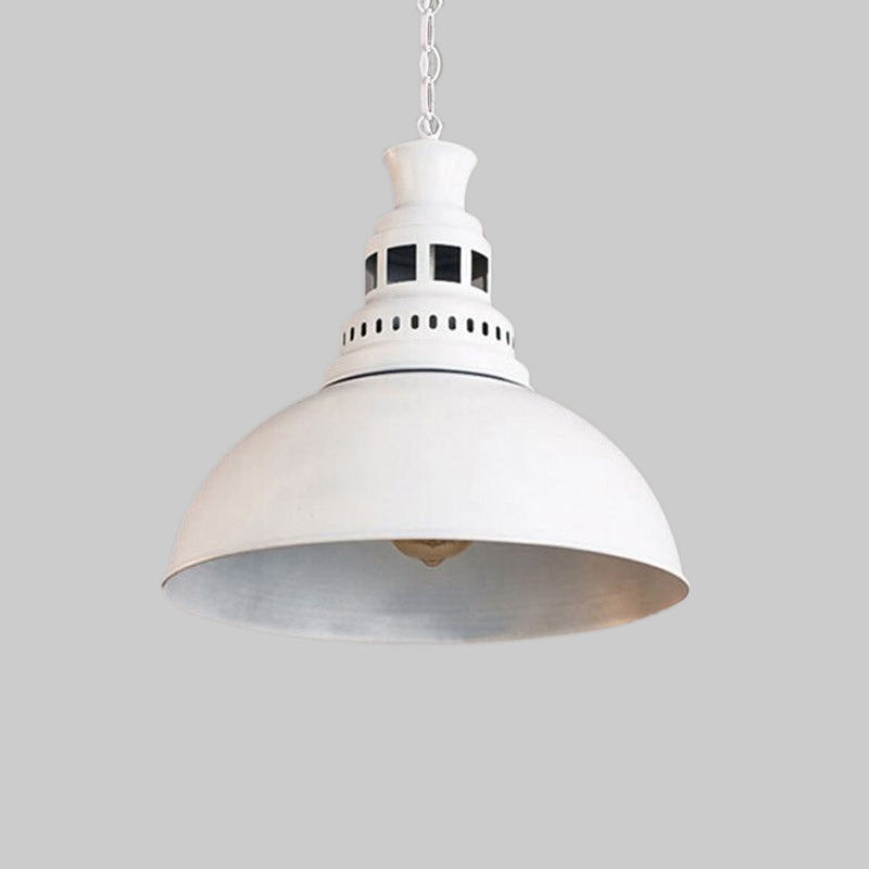 Vintage-Style Iron Dome Pendant Light For Restaurant Ceilings - 1 Head Black/White Vented Socket