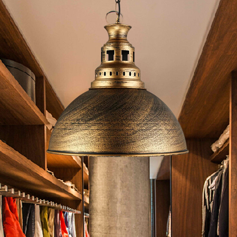 Vintage-Style Iron Dome Pendant Light For Restaurant Ceilings - 1 Head Black/White Vented Socket
