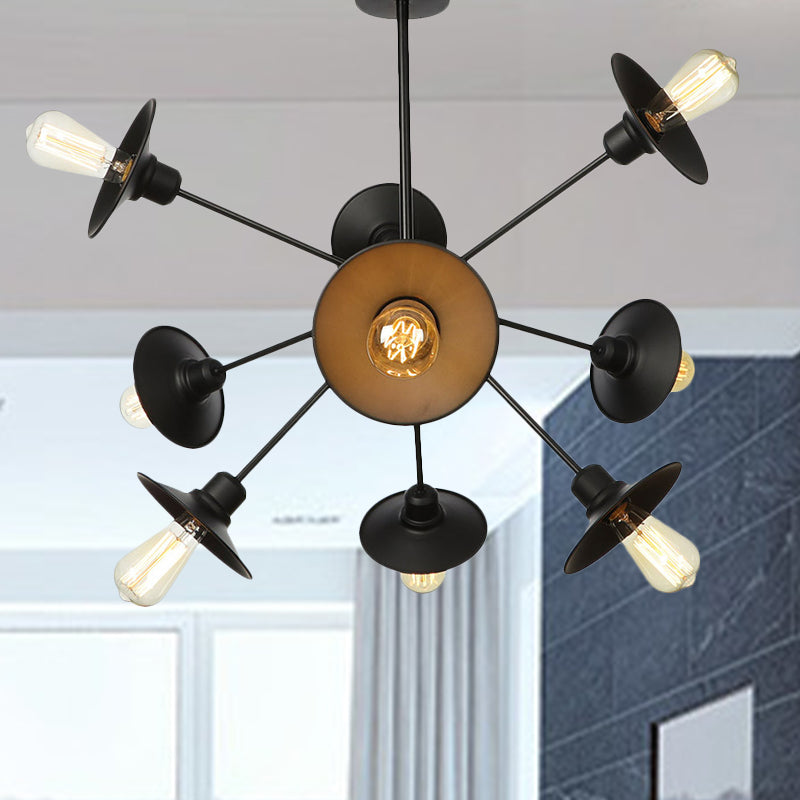Modern Black Flare Shade Chandelier With Sputnik Design - 9/12/15 Light Fixture For Living Room