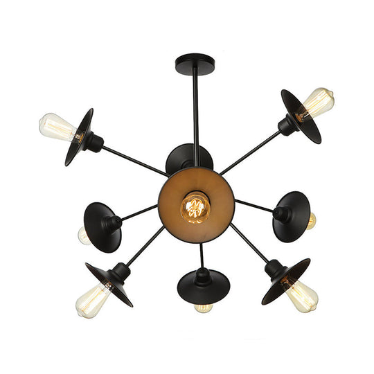 Modern Black Flare Shade Chandelier With Sputnik Design - 9/12/15 Light Fixture For Living Room