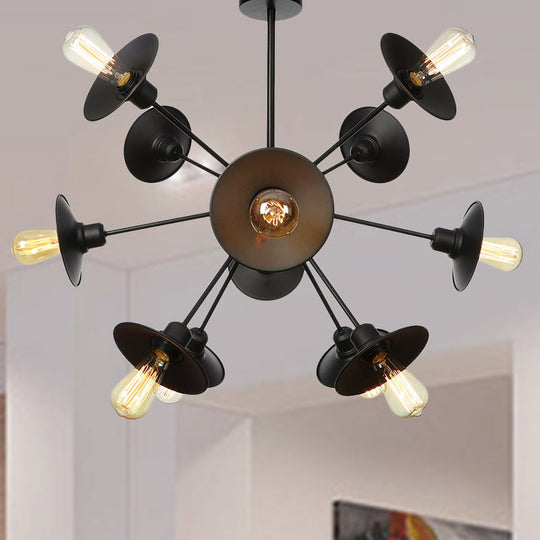 Modern Black Flare Shade Chandelier With Sputnik Design - 9/12/15 Light Fixture For Living Room