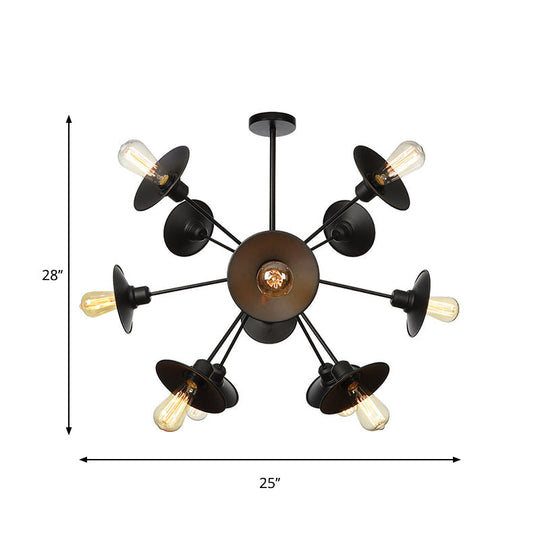 Modern Black Flare Shade Chandelier With Sputnik Design - 9/12/15 Light Fixture For Living Room