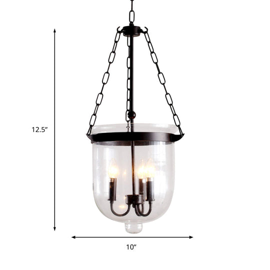 Industrial Clear Glass Chandelier Pendant Light - 3-Light Black Hanging Fixture For Dining Room