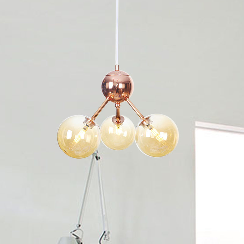 Vintage Copper Chandelier With Clear/Amber Glass Orb Shades - 3/9/12 Lights Branch Design