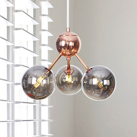 Vintage Copper Chandelier With Clear/Amber Glass Orb Shades - 3/9/12 Lights Branch Design