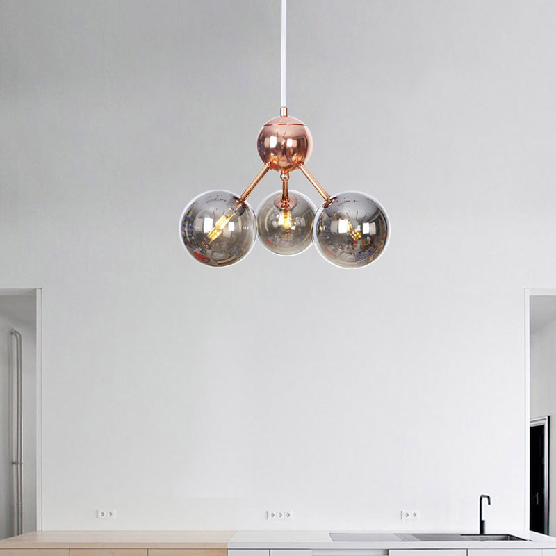 Vintage Copper Ceiling Chandelier With Glass Orb Shades - 3/9/12 Lights Branch Design Sizes