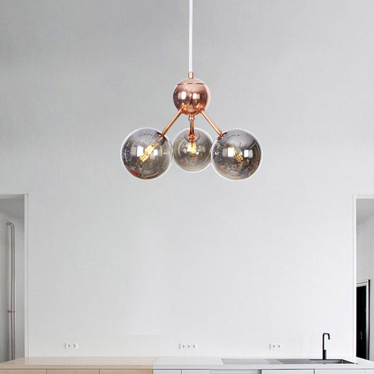 Vintage Copper Ceiling Chandelier With Glass Orb Shades - 3/9/12 Lights Branch Design Sizes