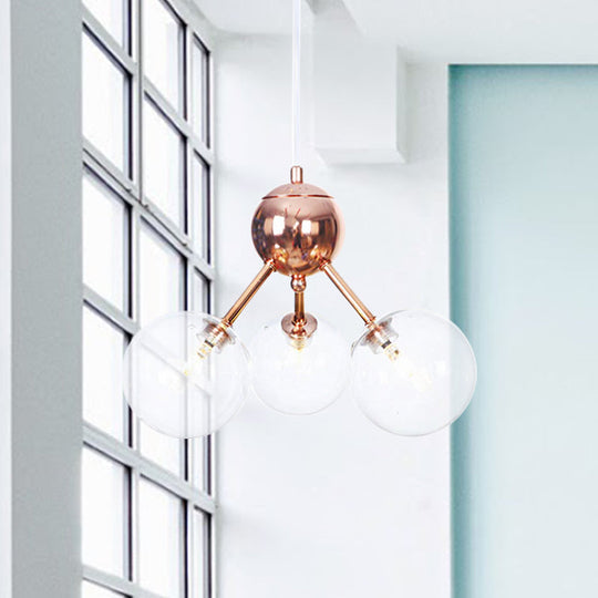 Vintage Copper Chandelier With Clear/Amber Glass Orb Shades - 3/9/12 Lights Branch Design
