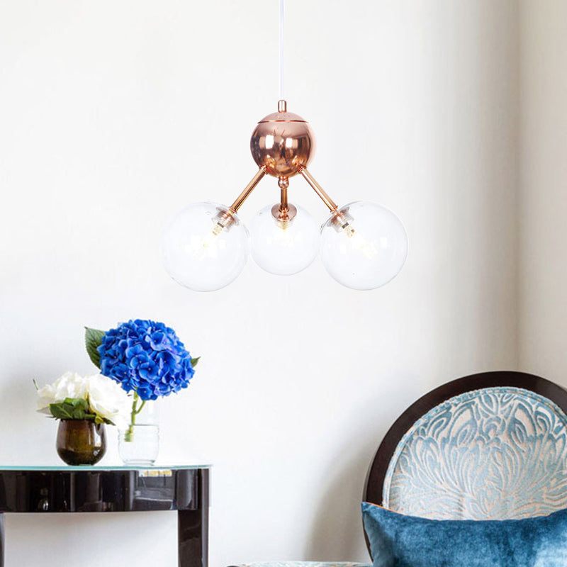 Vintage Copper Ceiling Chandelier With Glass Orb Shades - 3/9/12 Lights Branch Design Sizes